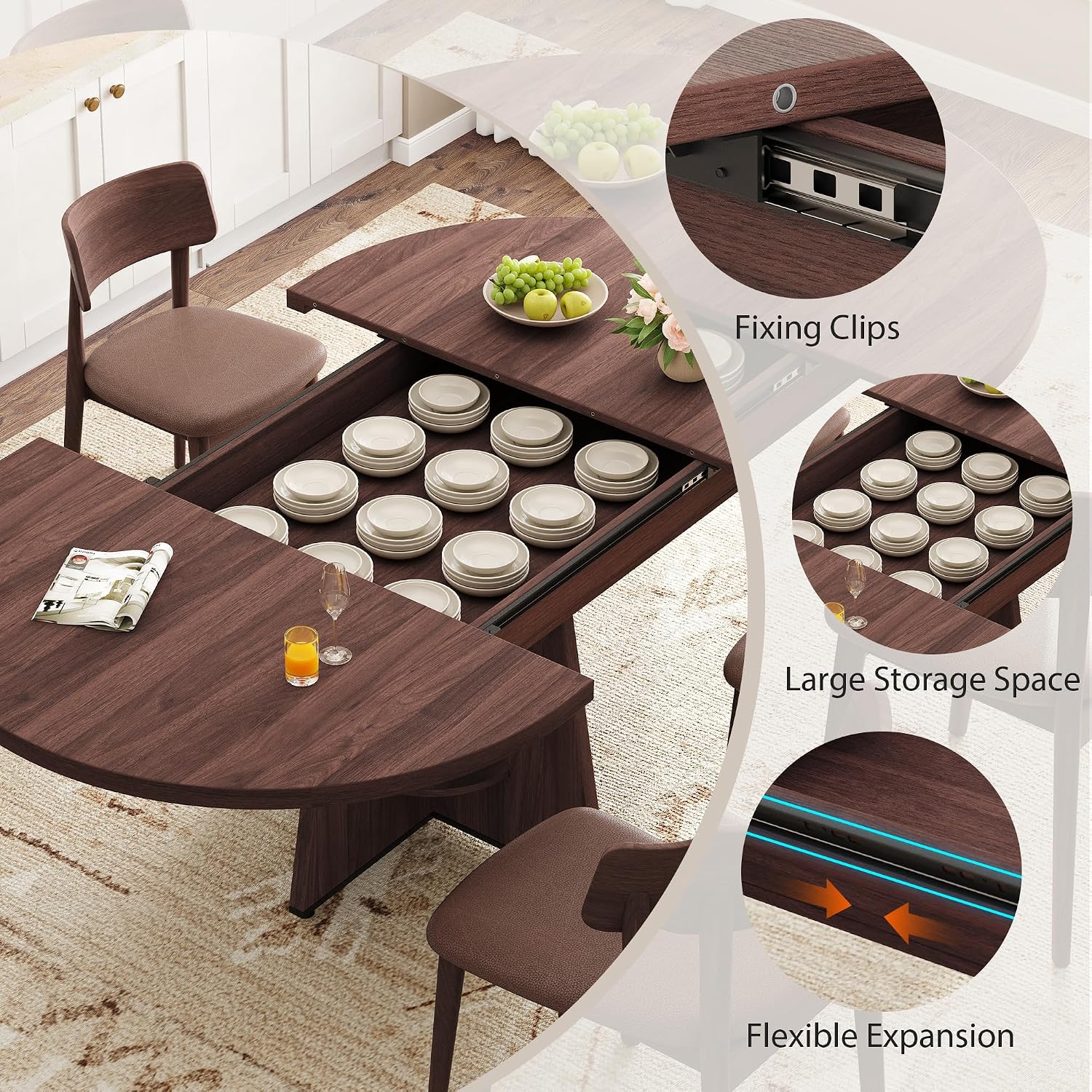 Brown Oval Extendable Pedestal Dining Table
