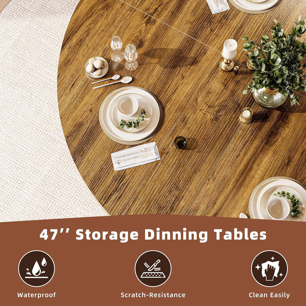 Walnut Storage Round Farmhouse Table