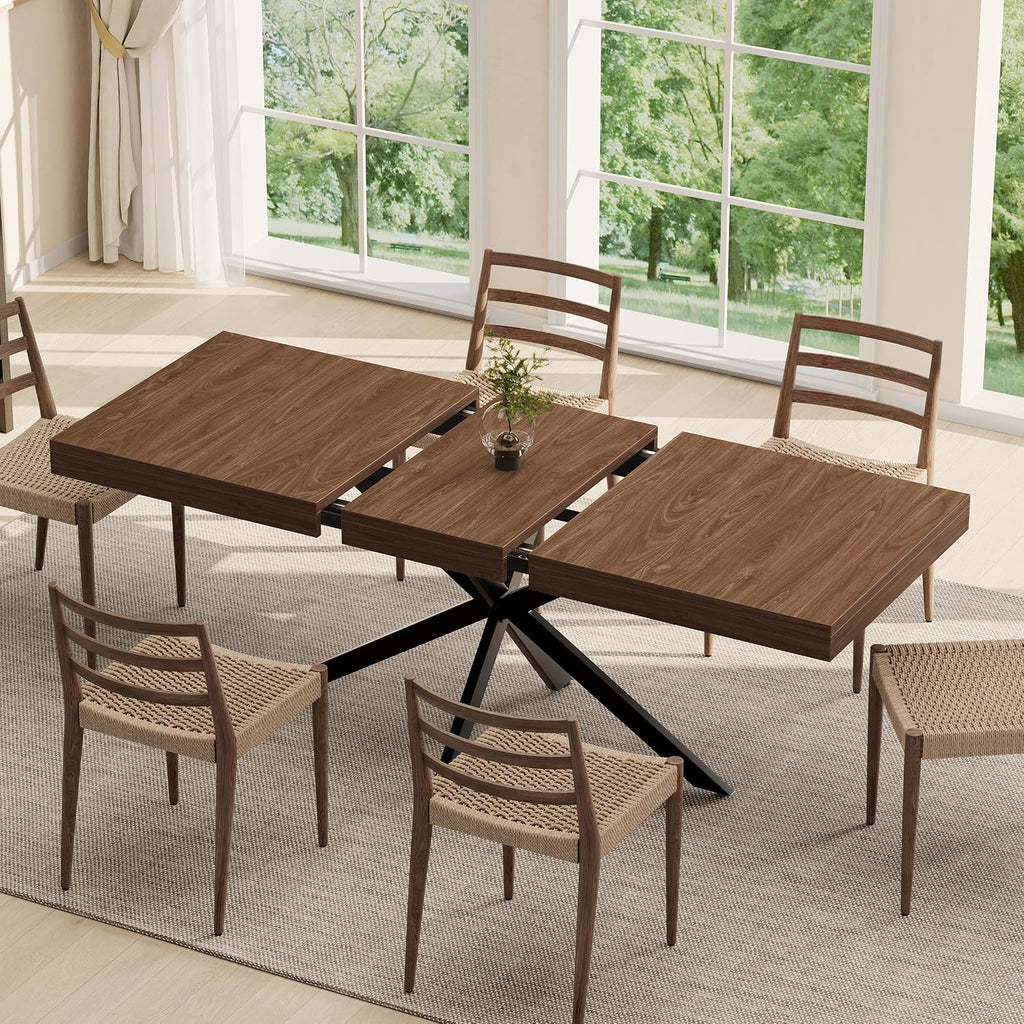 Walnut Storage Extendable Dining Table