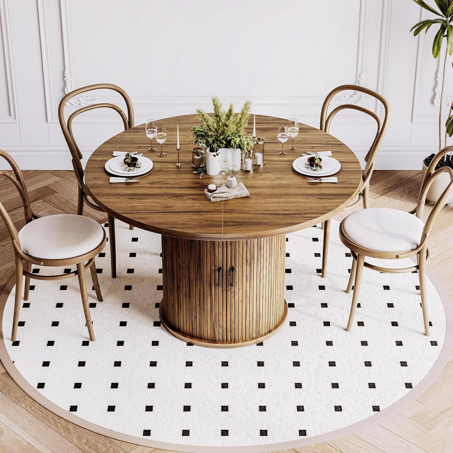 Walnut Storage Round Farmhouse Table